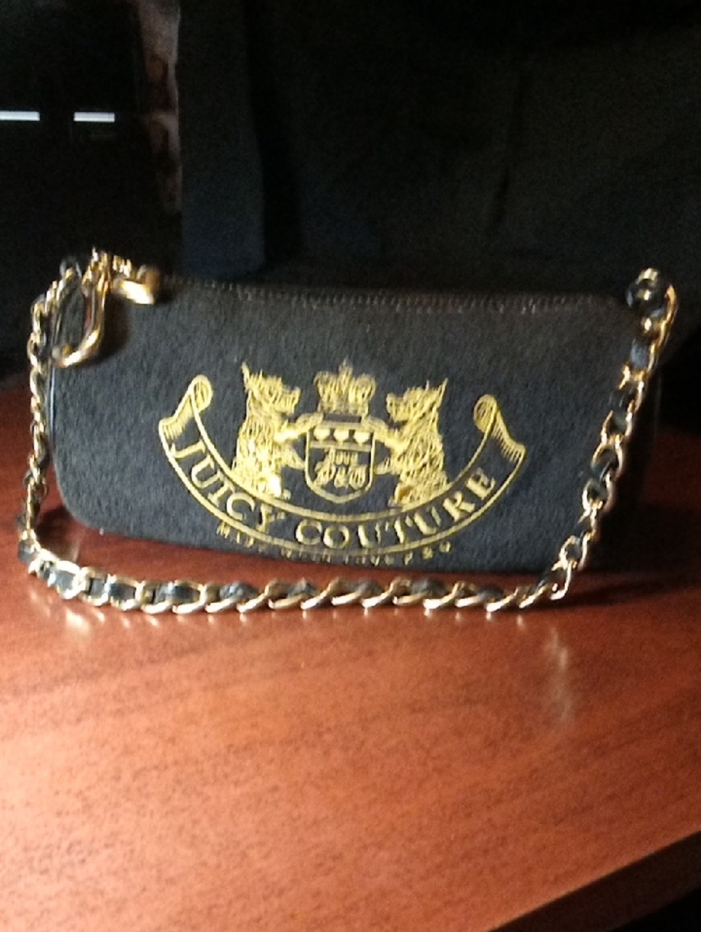 Juicy Couture Black Barrel Bag with Gold Crest and Chain